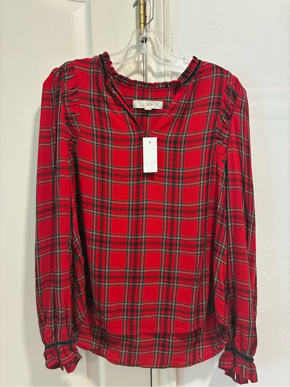 LOFT Red Plaid Long-Sleeve Women's Blouse XS